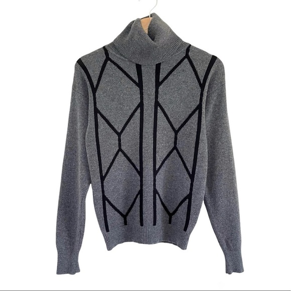Vintage Sport Whirl Cashmere Turtleneck Pullover Sweater Grey Black Small - Picture 1 of 14